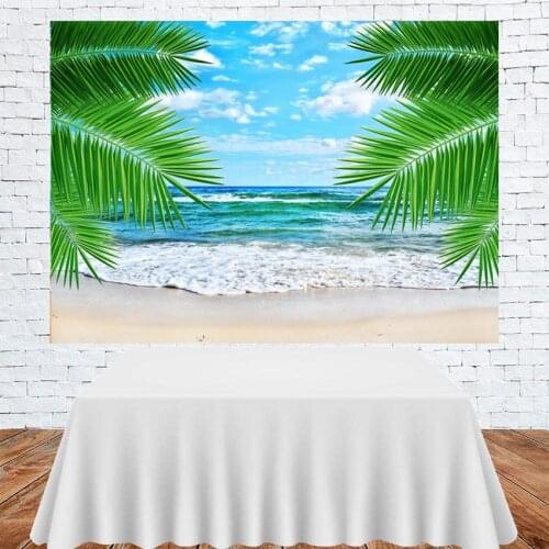Coconut Trees Beach Waves Blue Sky White Clouds Summer Sea Background Children Room Decoration Photography Studio Backdrop
