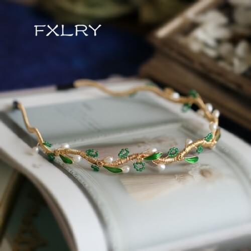 FXLRY Handmade Natural Freshwater Pearl Mori Series Enamel Headband Hair Hoops Holder Ornament Head Band,Female Fashion Hair