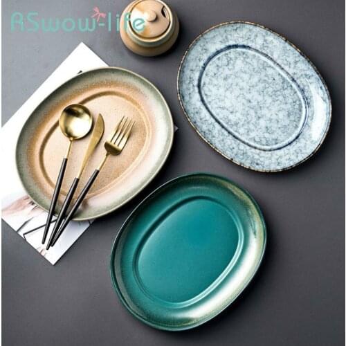 24.5*19.7*2.8cm Creative Japanese Ceramic Dish Oval Home Large Dish Fish Plate Kitchen Plates For Ceramic Dinner Plates