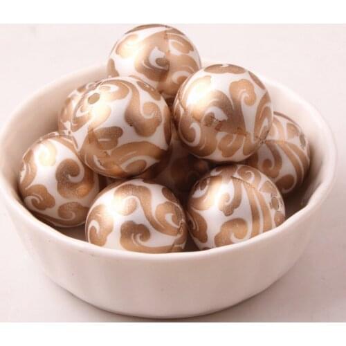 Kwoi Vita New Custom Design 20MM 100pcs/lot Chunky Acrylic Matte Imitation Pearl Print Flower Beads for Kids Necklace Jewelry