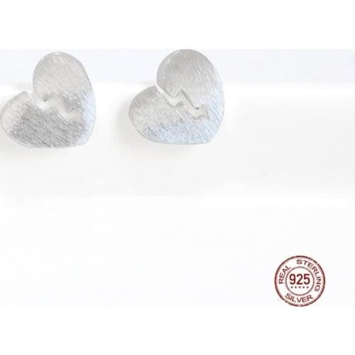 LKO 925 Sterling Silver Love Heart Stud Earring Simplicity Personality Heart-Broken Earrings Ornaments For Women Trend Jewelry