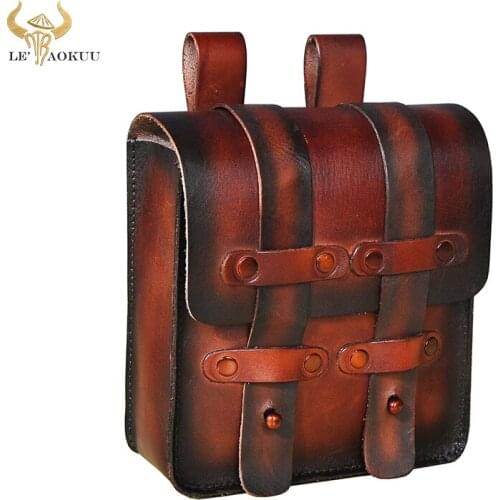 Retro Genuine Leather Male Gift Small Summer Hip Pouch Design Cigarette Case 6" Phone Pouch Travel Fanny Waist Belt Bag 1608