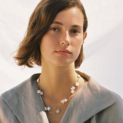 Fashion Simple Gold Chain Choker Necklace Women Statement ZA Necklace Double Layer Square Resin Beaded DIY Necklace For Woman