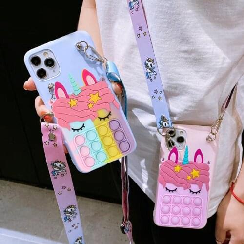 Cartoon Horse Coin Wallet Bags Case For Samsung Galaxy Note 8 9 10 20 M11 M21 M31 M42 Reliver Stress Bubble Cover With Lanyard