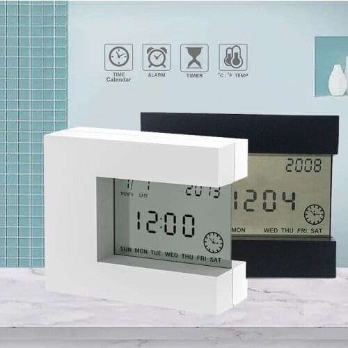 Desk&Table LCD Clocks Calendar Alarm Clock Digital Watch White with Home Thermometer & Count Down Timer battery Operated