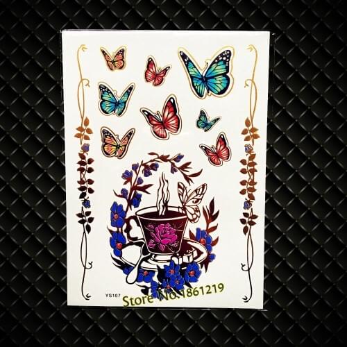 New Beauty Lace Henna Mehndi Gold Flash Temporary Removable Tattoo Butterfly Sexy Women Party Makeup Tattoo Sticker Leaf GYS-107