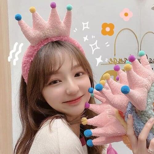 Plush Crown Headband for Women Girls Wash Face Turban Makeup Elastic Hair Bands Coral Fleece Hair Accessories 2020 New Fashion