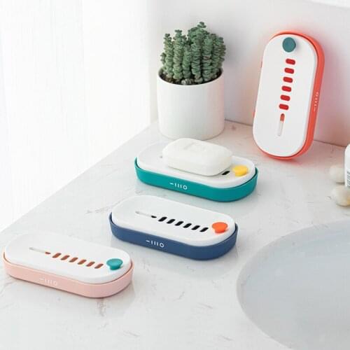PP Soap Dishes Drain Wall Mounted Sponge Box Soap Holder Press Type Drainage Rack Storage Organizer Kitchen Bathroom Accessories