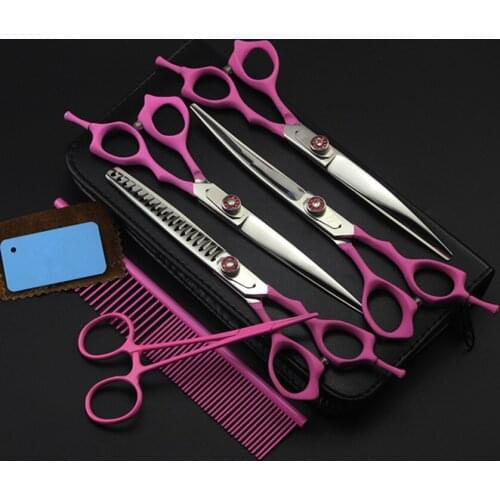6 kit Professional Japan 440c 7 inch pet dog grooming shears cutting hair scissors dog thinning barber hairdressing scissors set