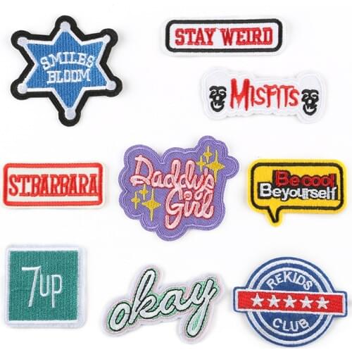 Simple English Letters Iron Patch Stripes Cheap Embroidey Diy Word Appliques for Shoes Clothes Backpack