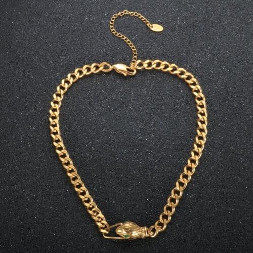 Luxury Snake Head Choker Necklace Green Eyes Thick Chain Link Necklace For Women Punk Cool Hip Hop Necklace Jewelry Gift
