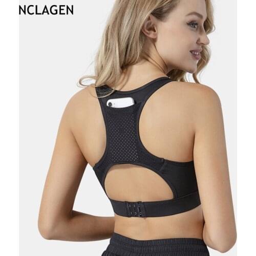 NCLAGEN Sports Bra High Support Impact Pocket Push-up Sexy Fitness Underwear Running High Elastic Workout Vest Padded Crop Top