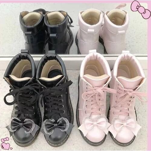 Japanese lolita Martin boots flat heel1-3cm college style retro soft girl snow boots student female women shoes kawaii girl loli
