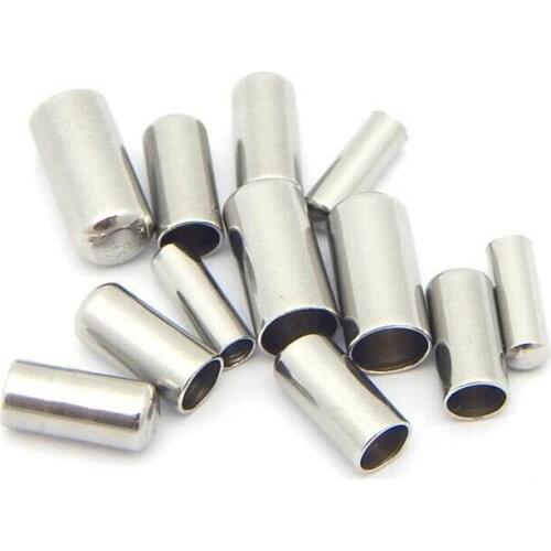 Stainless Steel End Caps Fit 2mm 3mm 4mm 5mm Leather Rope For DIY Jewelry Making Round Cotton Cord Fastener End Crimp Findings