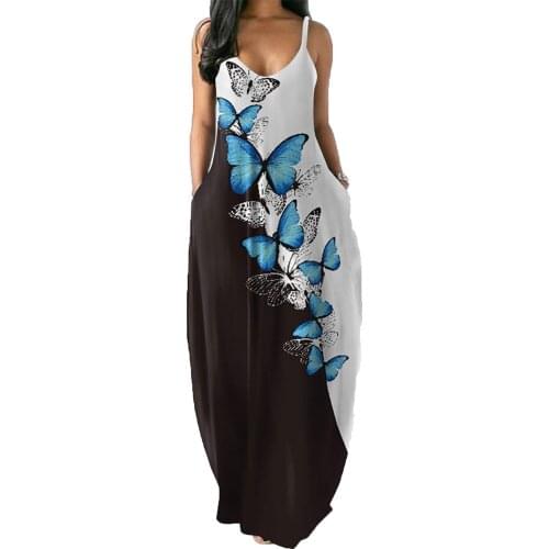 Women Bohemian Flower Printed Sundress Summer Vintage Spaghetti Beach Long Dress 2021 Casual Vestidos Kaftan Oversized