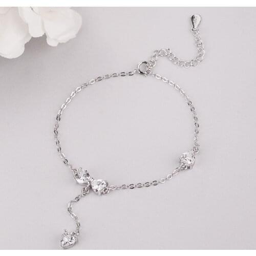 Bow Crystal 925 Sterling Silver Heart Sweet Temperament Female Exquisite Trendy Resizable Simple Wild Bracelets SBR064