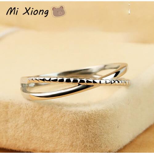 Mi Xiong s925 sterling silver original design cross line double layer ring craftsmanship unique charm ladies brand jewelry
