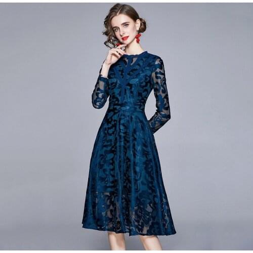 Elegant Lace Dress Women Long Sleeve Sexy Sheer Office Dresses Vintage High Quality Fashion Vestido De Mujer 2021