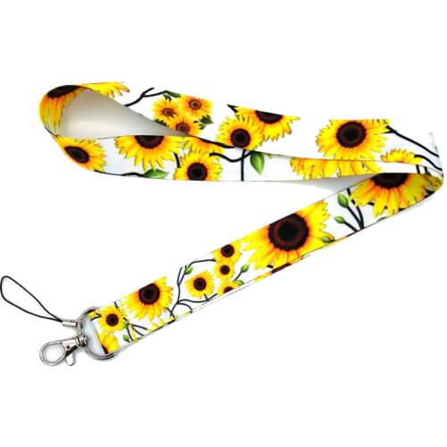 10Pcs Sunflowers Flower Mobile Phone Straps Lanyard For Keys Neck Strap ID Badge Holder Keycord Webbing Ribbon Keychain Lanyards