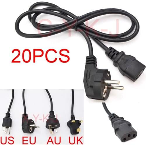 20pcs Universal 3 Prong Power Cord Cable 1.2M UK Plug / EU Plug / US Plug / AU Plug for Desktop Printers Monitors+Free shipping