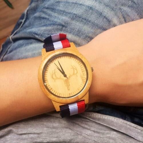 2018 New Arrival Wood Watch Mens Womens Designer Nylon band Watches Fashion Luxury Bamboo Wooden Deer Watch as gift