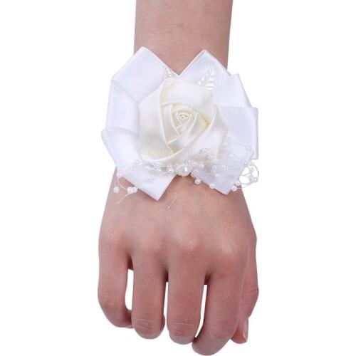 2021 New Bride Bridesmaid Wristband Bracelet Ladies Wrist Flower Ribbon Elastic Bracelet Handmade Party, Wedding Supplies SW0069