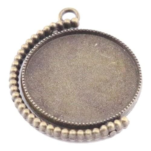3Pcs 25MM Alloy Rotation Cameo Base Double Side Round Keychain DIY Accessory Bronz / Silver /Gold Plated