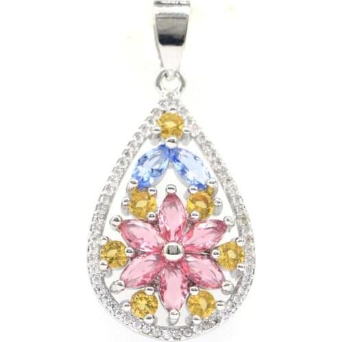 36x22mm SheCrown Created Paris Blue Topaz Smokey Topaz For Sister Silver Pendant Wholesale Drop Shipping