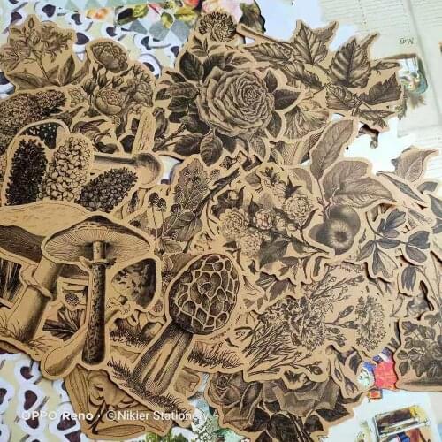 45 Pcs Vintage Flowers Mushroom Plant Kraft Stickers DIY Diary Planner Album Scrapbooking Sticker Label Junk Journal Stationery