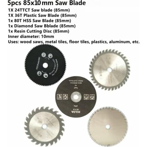 5pcs 85mm Cutting Tool Wood Saw Blades for Multi-function Power Tool Circular Saw Blade Bore 10mm Wood Cutting Disc