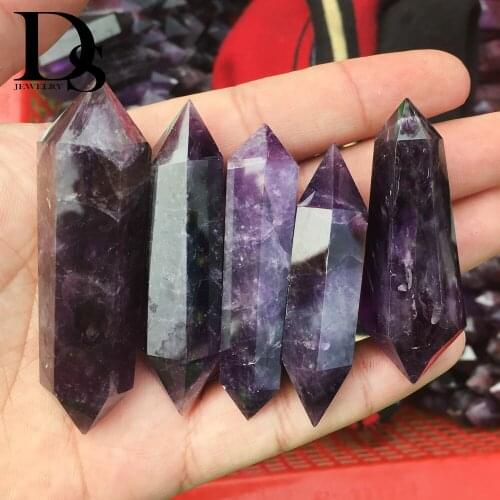 5pcs Natural Amethyst Quartz Crystal Double Wand Points Polished 6 Faceted Quartz Wand Reiki Healing Crystal Home Decoration