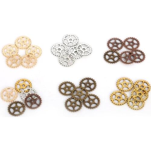 50pcs/lot Mixed Color Plated Steampunk Alloy Metal Wheel Gear Charms Pendant For Bracelets Necklace DIY Metal Jewelry Making