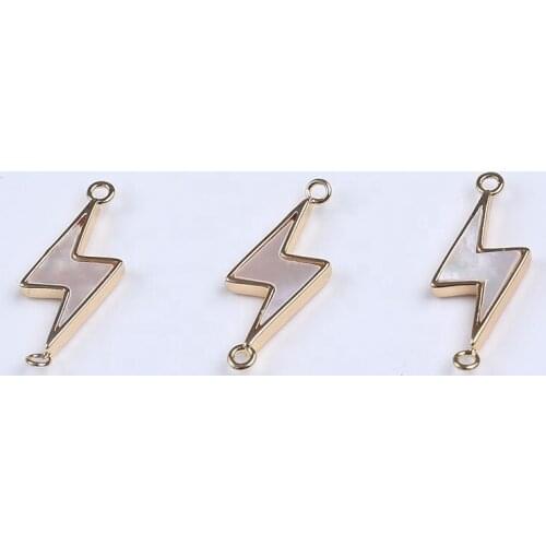 8*23.5mm Tiny Gold Bezel Shell Mother Lightning Charm Pendant For Jewelry DIY Necklace