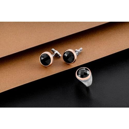 Guaranteed High-quality 925 Sterling Silver amber stone rings and 2 Silver Cufflinks For men. made in Turkey in a luxurious