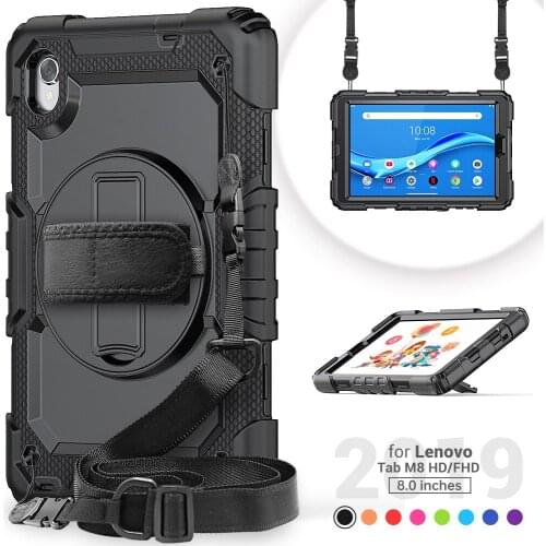Case for Tablet Lenovo Tab M8 TB-8705F TB-8705N TB-8505X/N 8.0" 360 Rotate Wrist Strap Kickstand Cover for lenovo tab m8 + Strap