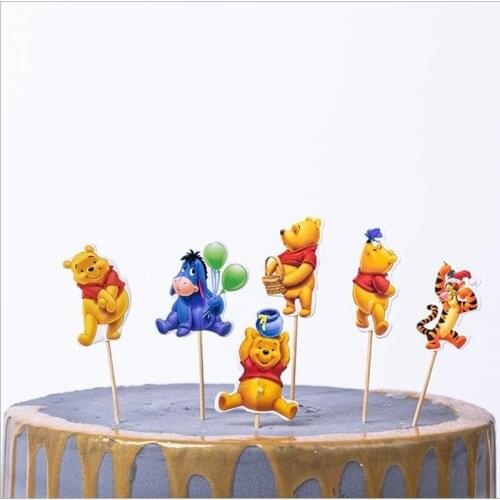 Baby Shower Supplies Happy Birthday Party Cake Picks Decoration Cupcake Toppers Boys Favors Bear Theme 24pcs/lot