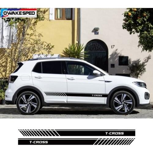 Both Side Sport Stripes Car Door Side Skirt Sticker For Volkswagen-VW T-cross R line Auto Body Decor Vinyl Decals Accessories