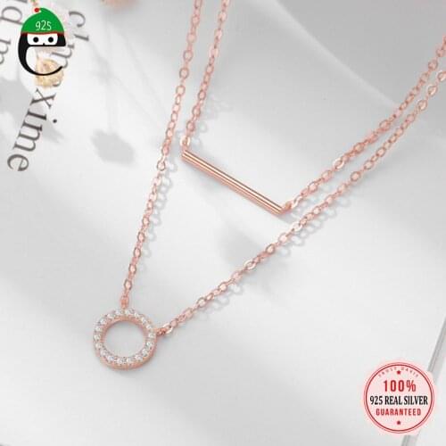 ElfoPlataSi Real 925 Sterling Silver Fashion Cute Stick Round CZ Choker Necklace For Women Wedding Valentines Day Jewelry DD602