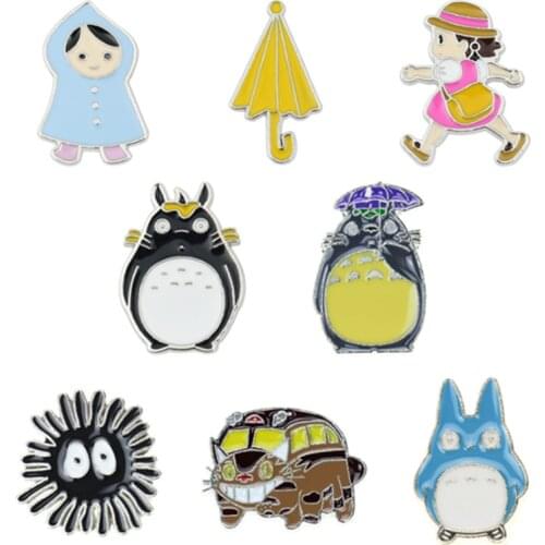 Anime Badges Enamel Brooches Totoro Lapel Pins On Backpack Women Cartoons Hijab Pins Aesthetic Decorative Badge Vintage Brooches