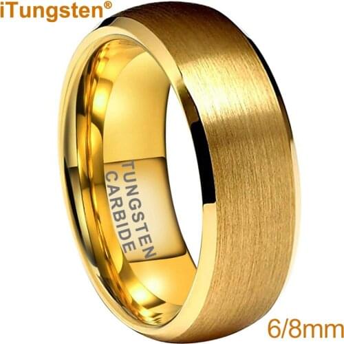 Mens 8mm Yellow Gold Tungsten Carbide Ring Fashion Wedding Engagement Band Matte Finish Domed Comfort Fit