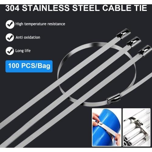 100Pcs 304#Stainless Steel Cable Ties 4.6mm Heavy Duty Self-Locking Cable Zip Tie Multi-Purpose Metal Exhaust Wrap Locking Ties