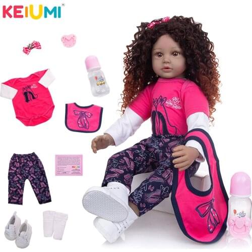 KEIUMI 24 Inch Reborn Baby Girl Doll Soft Cloth Body Curly Hair Lovely Princess Newborn Bebe Toy For Children Birthday Gifts