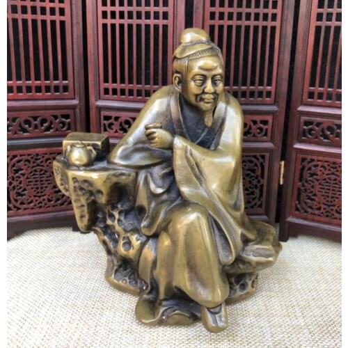 China brass archaize Tea saint Lu Yu crafts statue