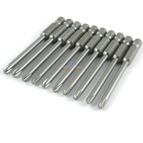 10 Pieces Magnetic Phillips Screwdriver Bit S2 Steel 1/4" Hex Shank 75mm Long 4.5mm Diameter PH2 (75mm x 4.5mm x PH2)