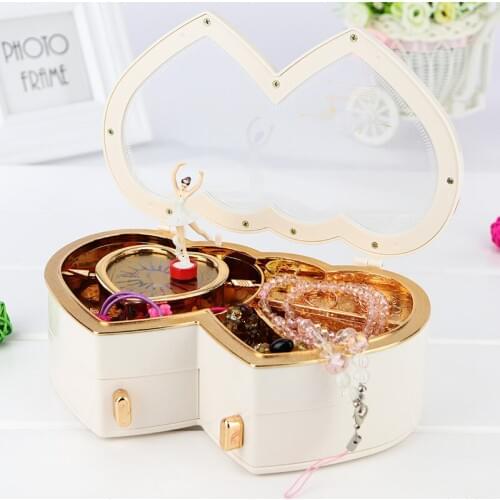 Heart Ballerina Music Box Plastic Jewel Case Hand Cranked Dancing Christmas Home decor accessories Birthday Gift For Girl