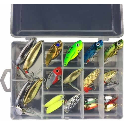 20pcs/Box Mixed Colors Fishing Lures Spoon Bait Set Metal Lure Kit Sequins Noise Paillette with Feather Treble Hook Tackle Geer