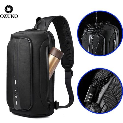 OZUKO Multifunction Men Chest Bag Anti-theft Male Sling Bags Waterproof Crossbody Messenger Bag USB Charging Outdoor Chest Pack