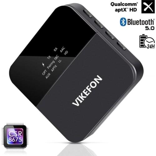 Auto ON, Bluetooth 5.0 Transmitter and Receiver aptX HD/LL 3.5mm Jack/SPDIF/RCA Handsfree Wireless Audio Adapter for TV PC Car