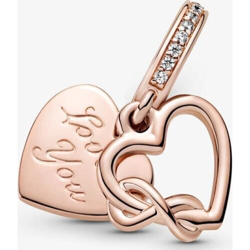 Rose Forever Heart Pendant Fit Original Pan Charms Bracelet Women Letters LOVE YOU Infinite Beads for Jewelry Making Couple Gift