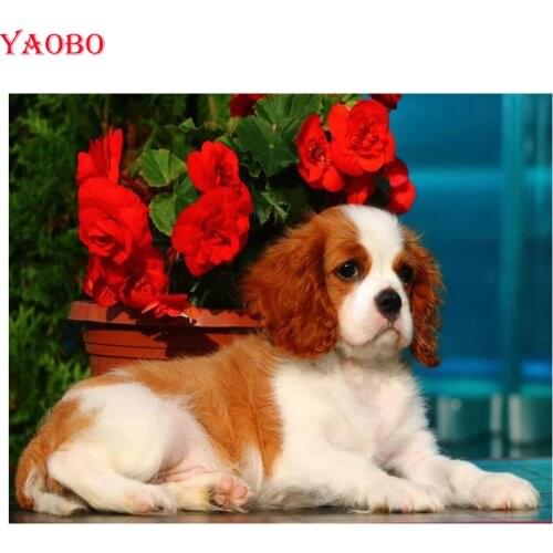 Full Square Round Diamond Painting Cavalier King Charles Spaniel Diamond Mosaic Animal dog 5D DIY Diamond Embroidery Rhinestone